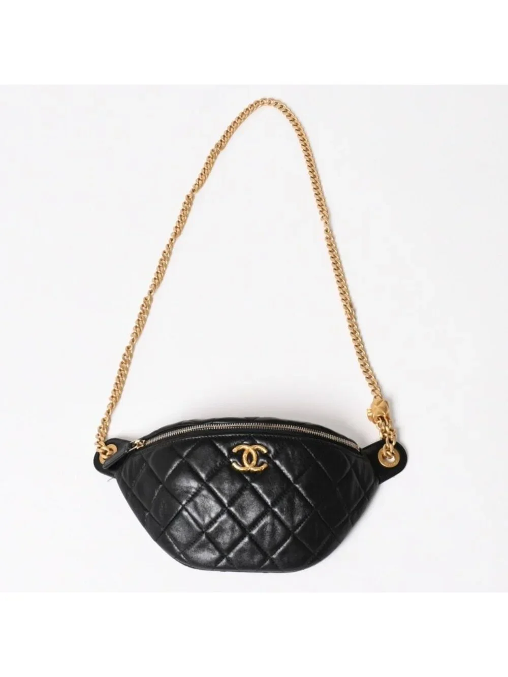 Chanel Quilted Heart Chain Waist Bag Mini Random Model Lambskin Black Gold